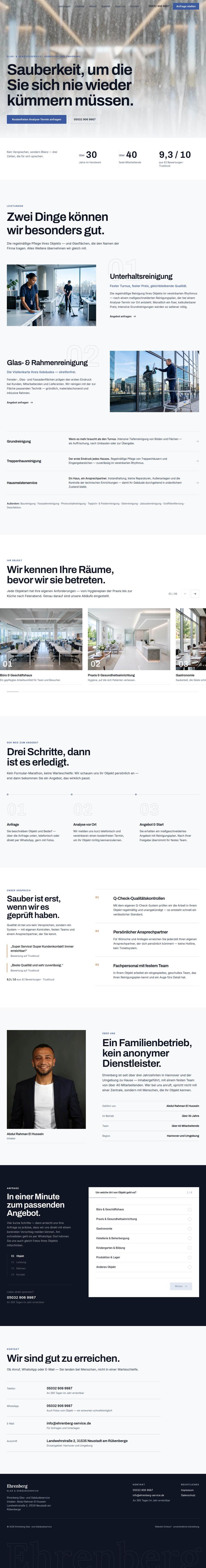 Website-Entwurf für ein Gebäudereinigungs-Unternehmen: Leistungen, Referenzräume, Angebots-Rechner